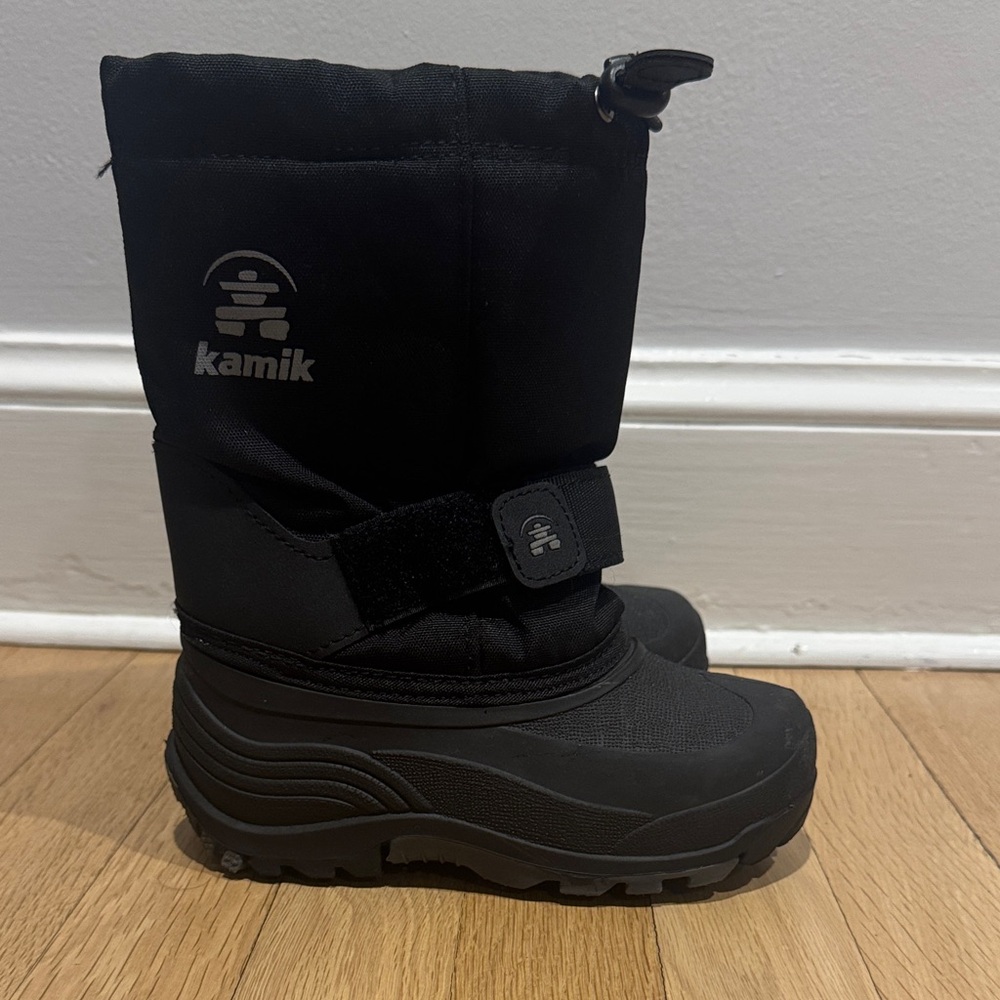 Kamik Black Kids Winter Boot with Hook-and-Loop Strap